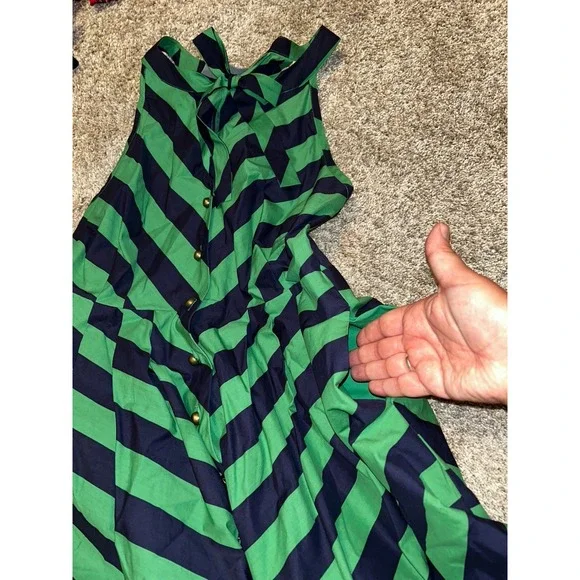 Anthropologie Girls From Savoy Chevron Sundress Spring Summer Dress 8 Green - Picture 7 of 8